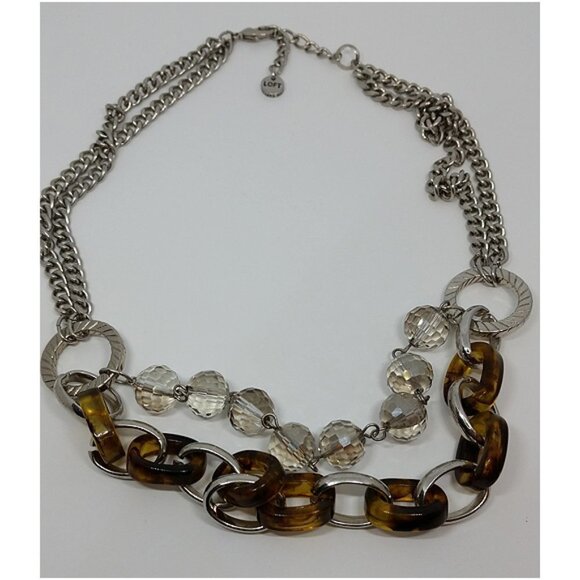 LOFT layered look silver tone double chain + tortoise chain and crystals. - Picture 2 of 4